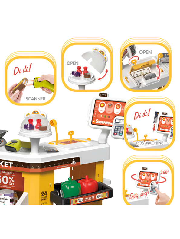 Kids Supermarket Play Set - Shopping Cart, Scanner & Cash Register | Pretend Play Grocery Store