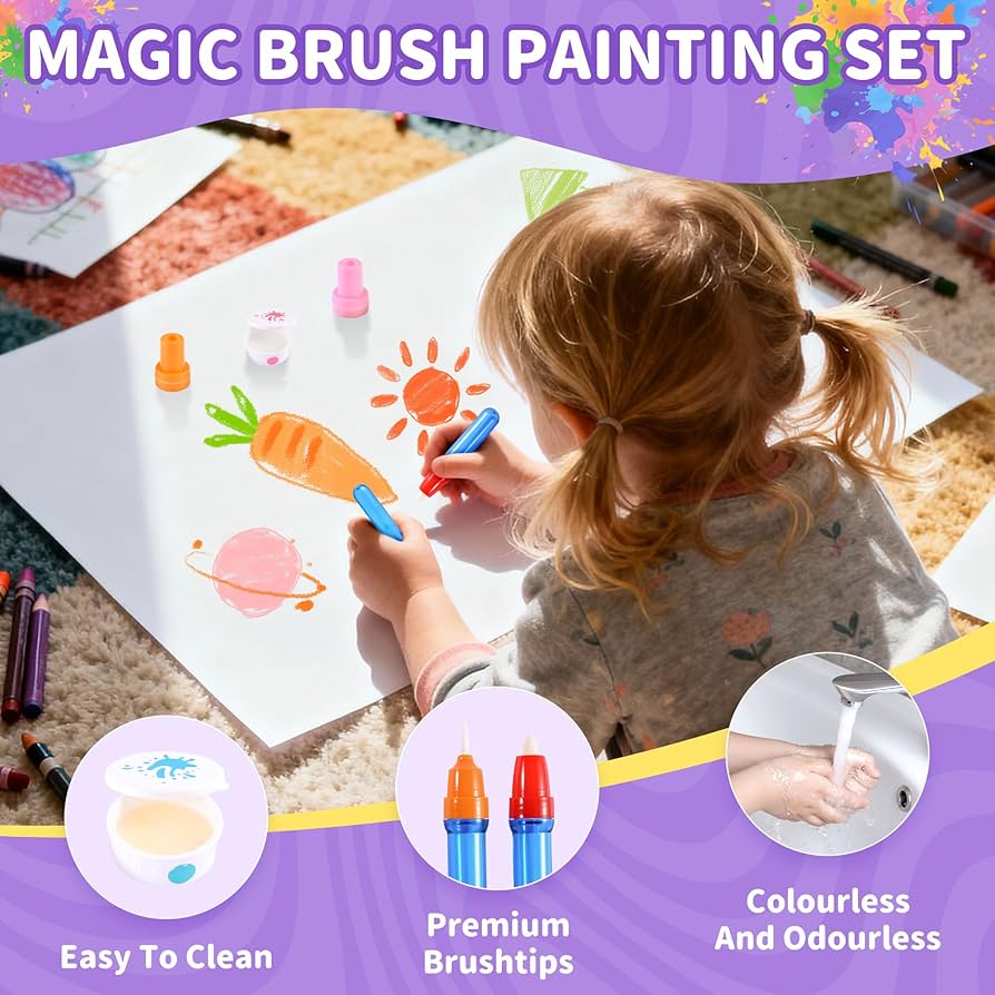 Magic Brush Painting Set - Mess Free Art Station with Color-Changing Brush