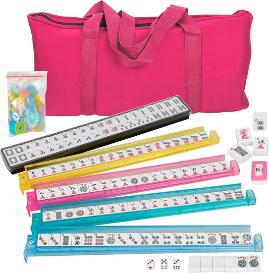 American Mahjong Set - 166 Tiles, 4 Colors All-in-One Rack/Pushers