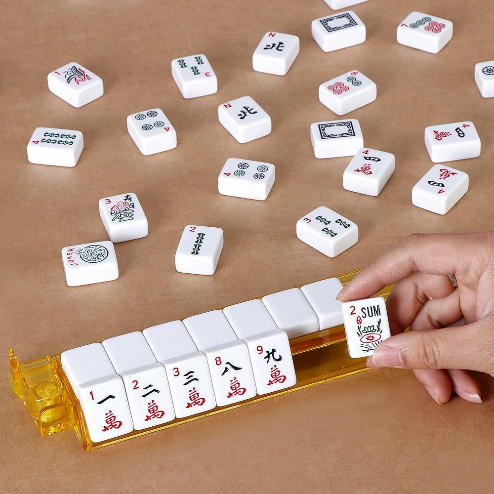 American Mahjong Set - 166 Tiles, 4 Colors All-in-One Rack/Pushers