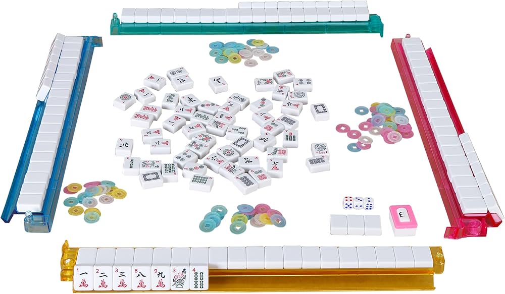 American Mahjong Set - 166 Tiles, 4 Colors All-in-One Rack/Pushers