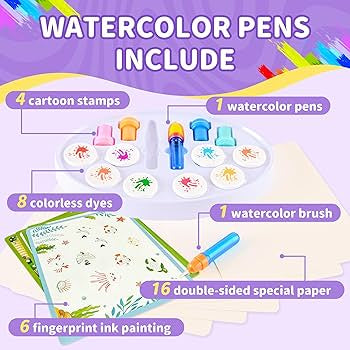 Magic Brush Painting Set - Mess Free Art Station with Color-Changing Brush