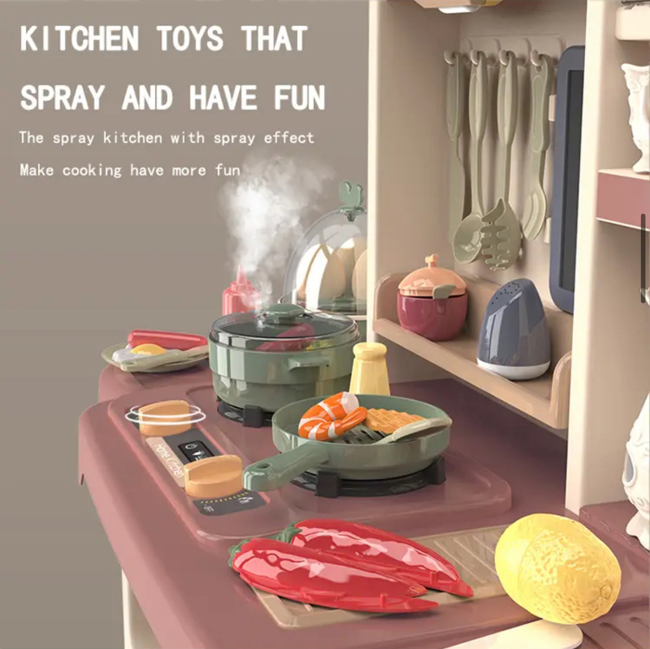 Big Kitchen Pretend Set | 42pcs | Water Spray | Mist | Music