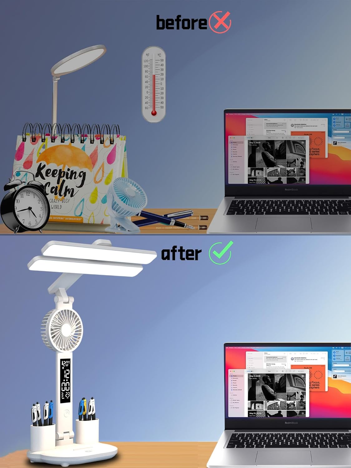 Stylist Desk Lamp - Fan + Clock