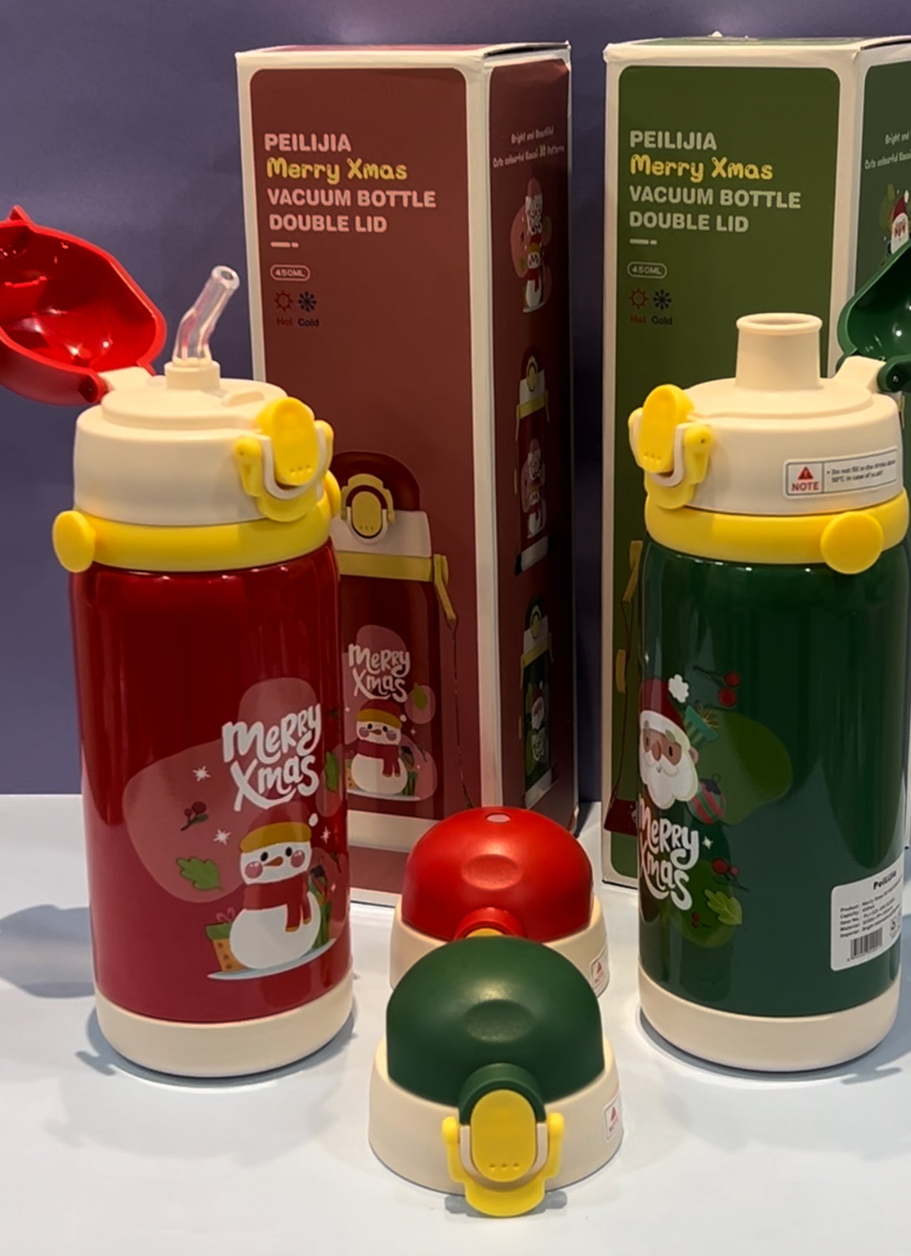 Christmas - Cute Vacuum Flask with Dual Caps