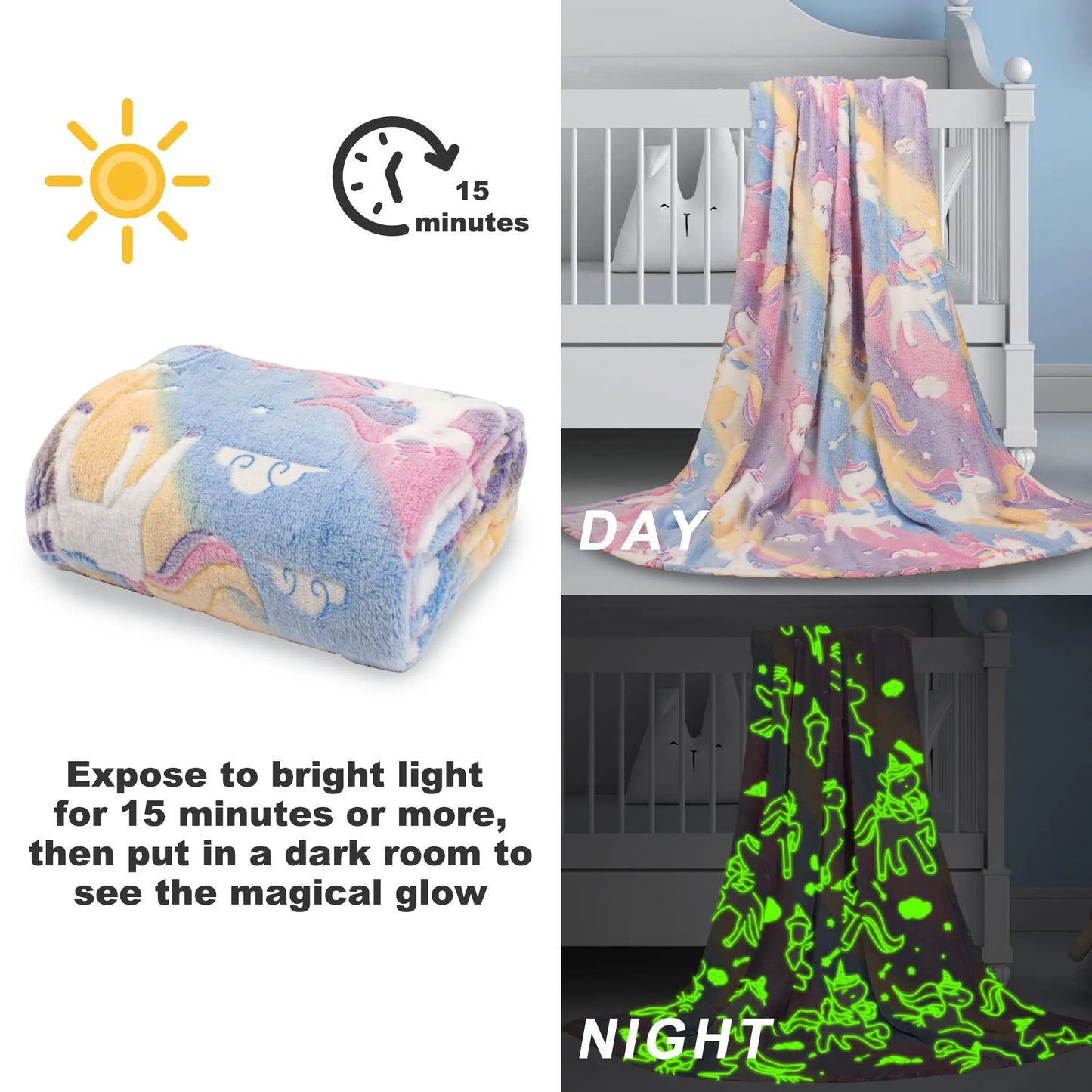 Super Soft Cozy Furry Big Blanket - Glow in The Dark (5ft x 6ft)