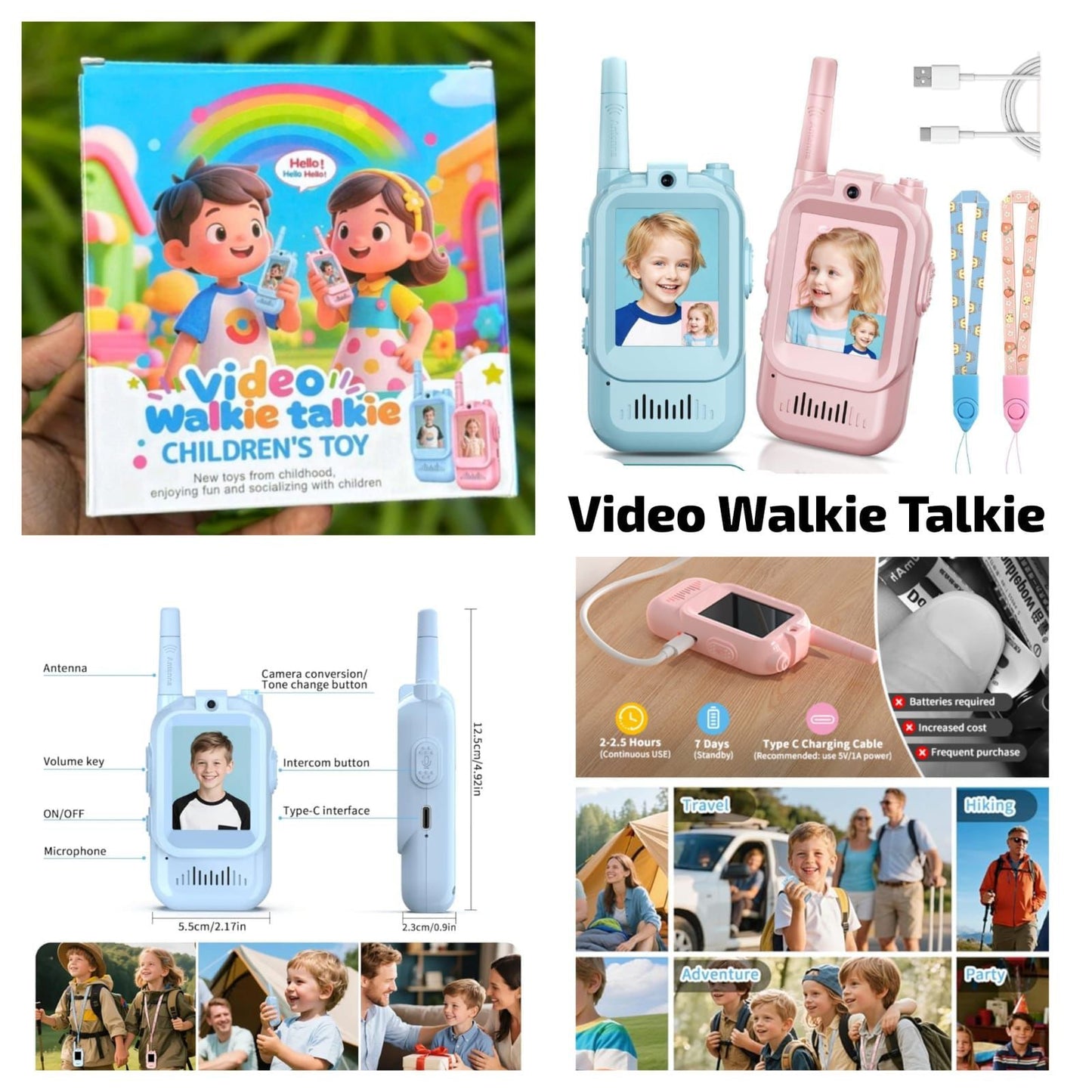 Video Walkie Talkies 2.0  | 2” Screen, Share Pic, Micro Chat, Emoji