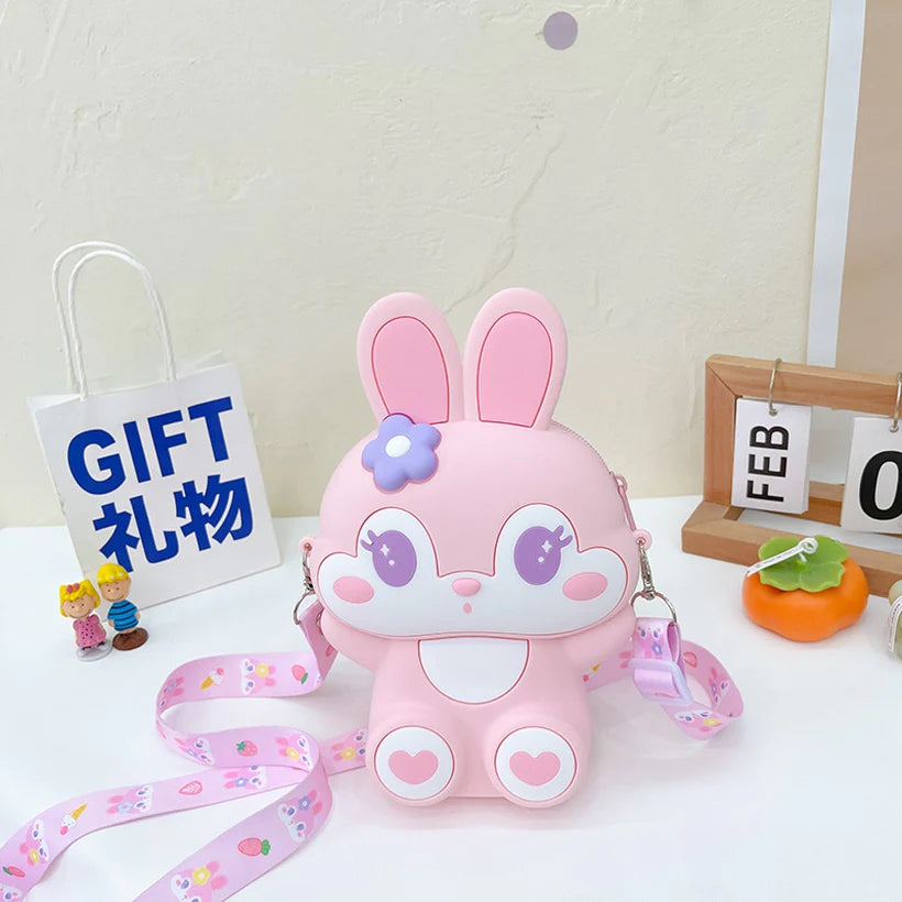 Cute Little Bunny Cute Zipper Sling Bag with Mirror Comb and Keychain