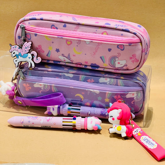 Cute Pencil Pouch with Pen and Keychain - Gift Pack