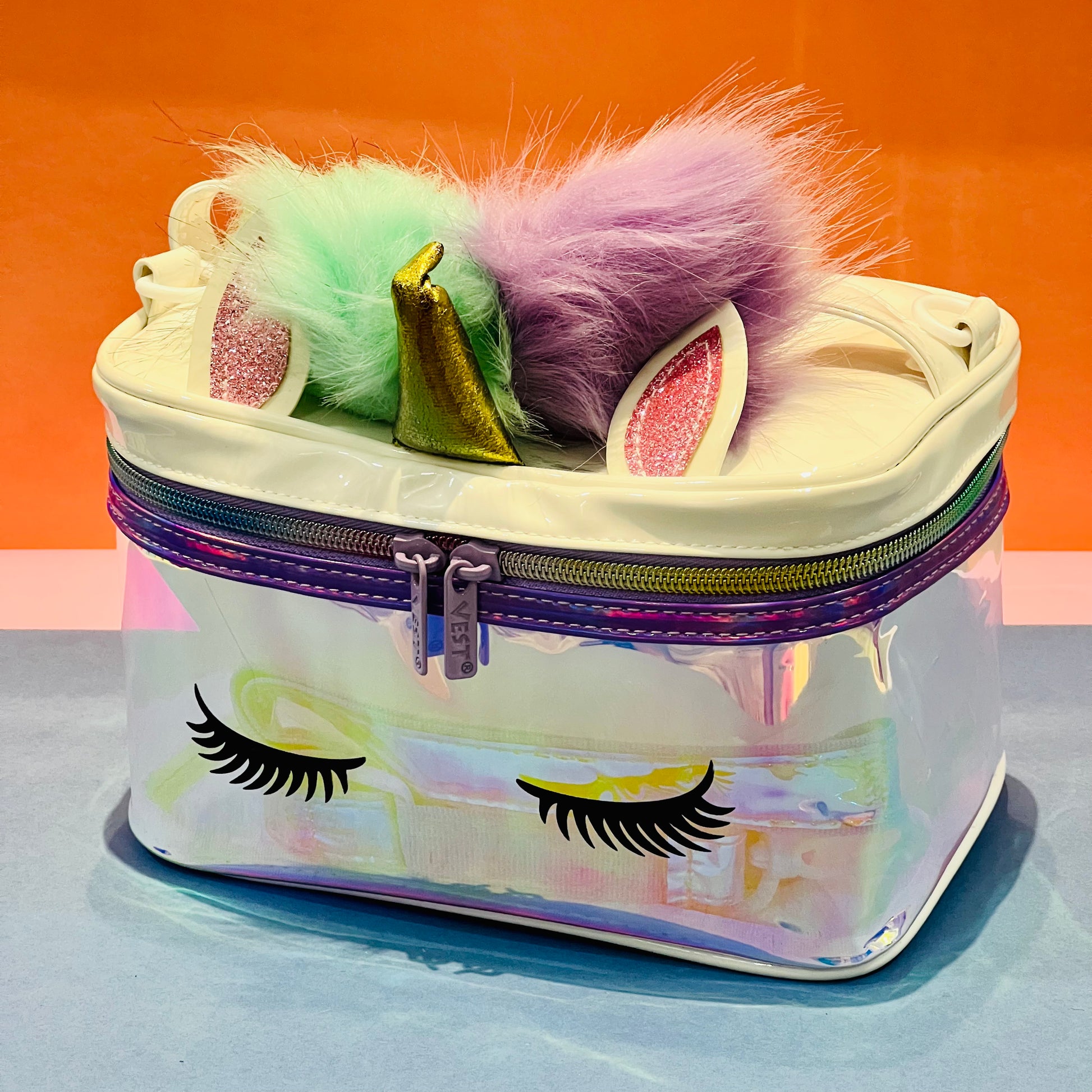 Luxury Holographic Unicorn Cosmetic Utility Bag with Sling