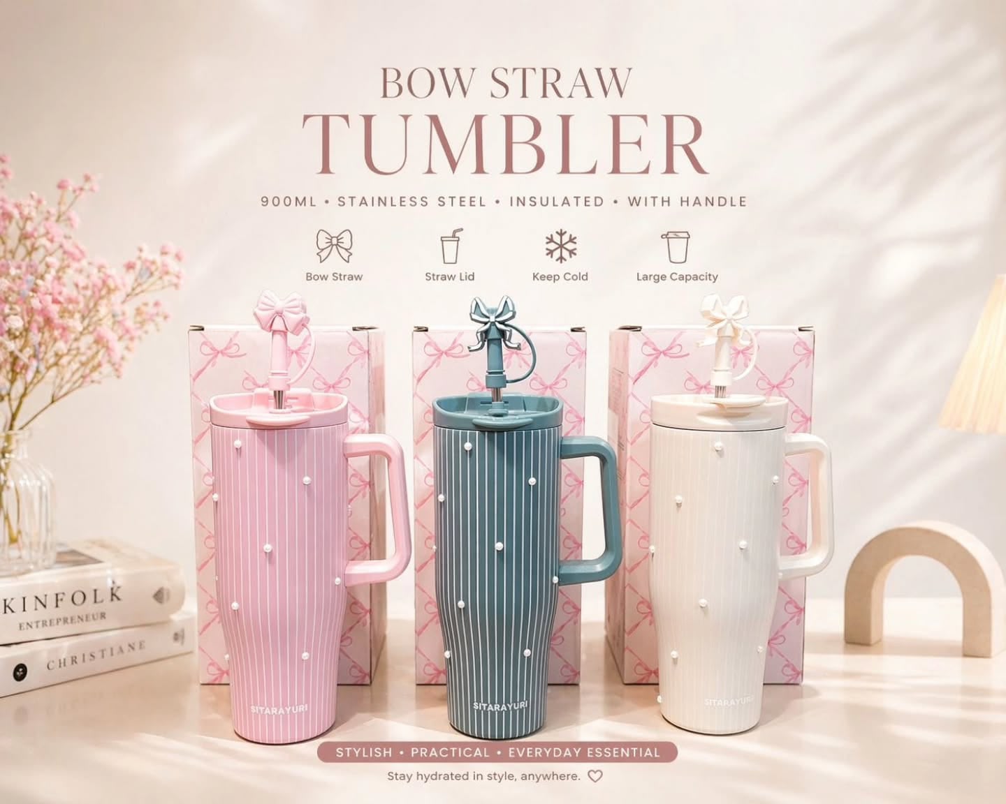Sitarayuri - Pearl & Stripe Tumbler | 40oz