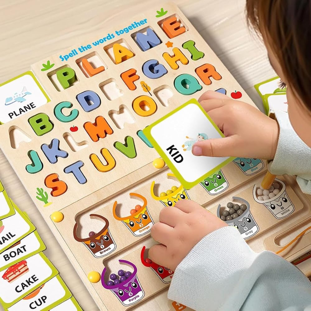 3-in-1 Wooden Alphabet & Learning Puzzle Board
