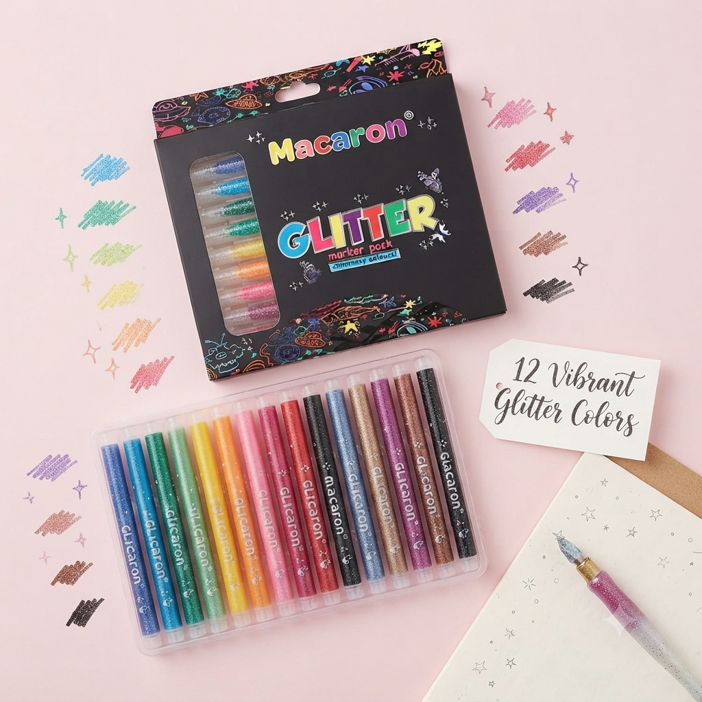 Macaron Glitter Marker Pen - 12pcs