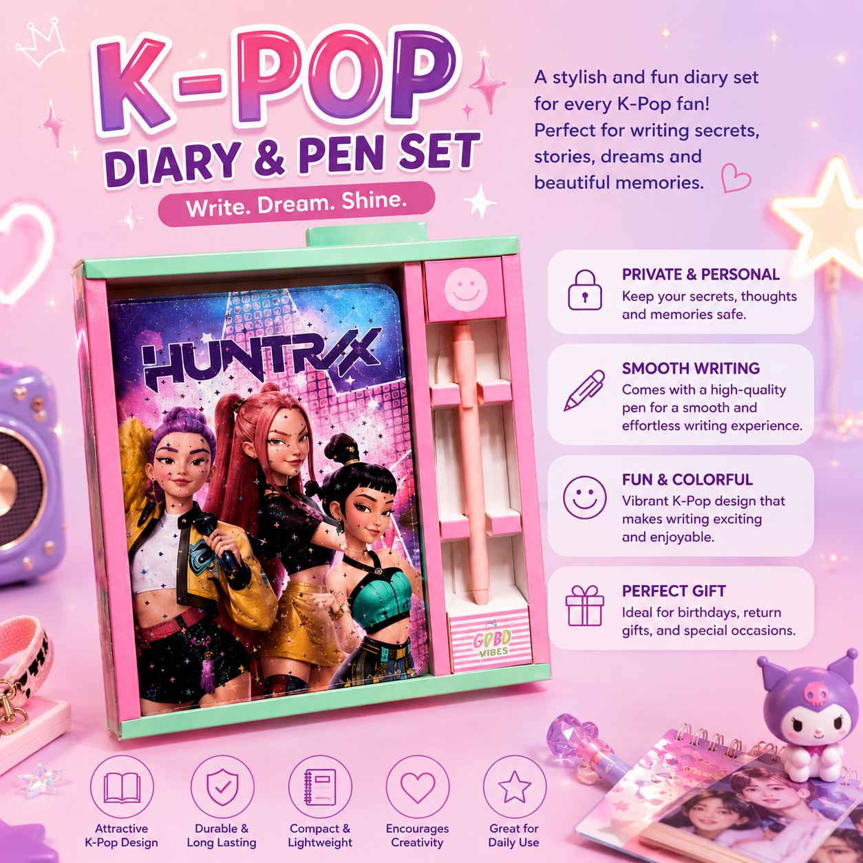 K-Pop - Huntrix - Diary Pen Set