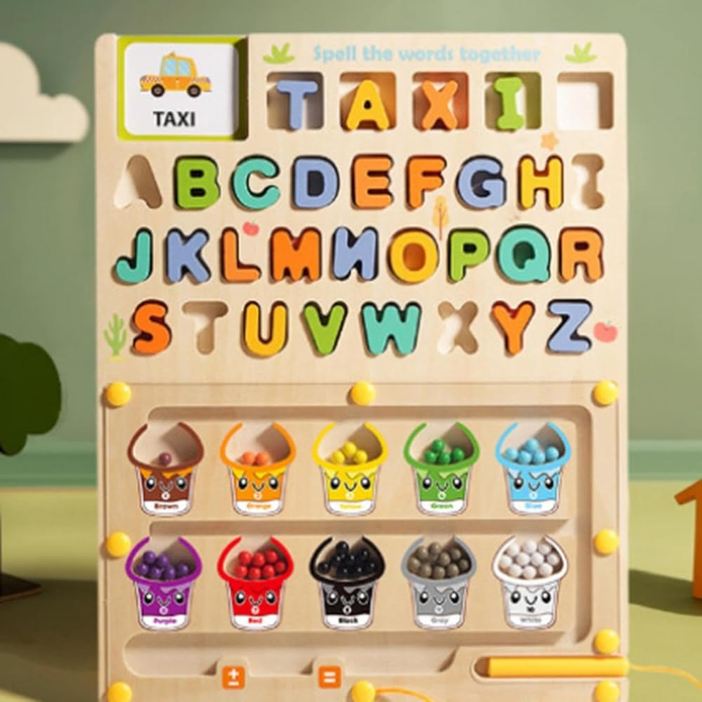 3-in-1 Wooden Alphabet & Learning Puzzle Board