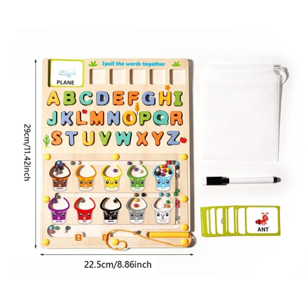 3-in-1 Wooden Alphabet & Learning Puzzle Board
