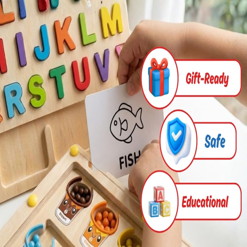 3-in-1 Wooden Alphabet & Learning Puzzle Board