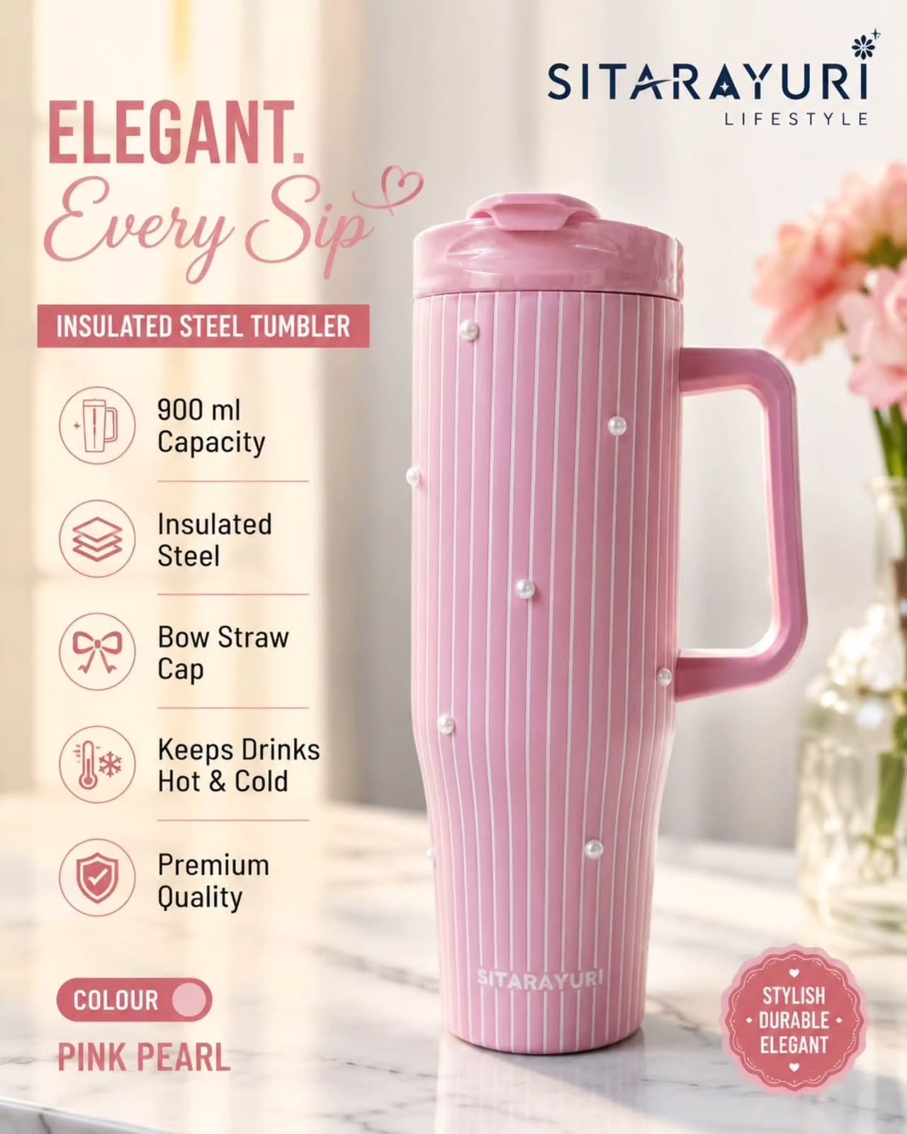 Sitarayuri - Pearl & Stripe Tumbler | 40oz