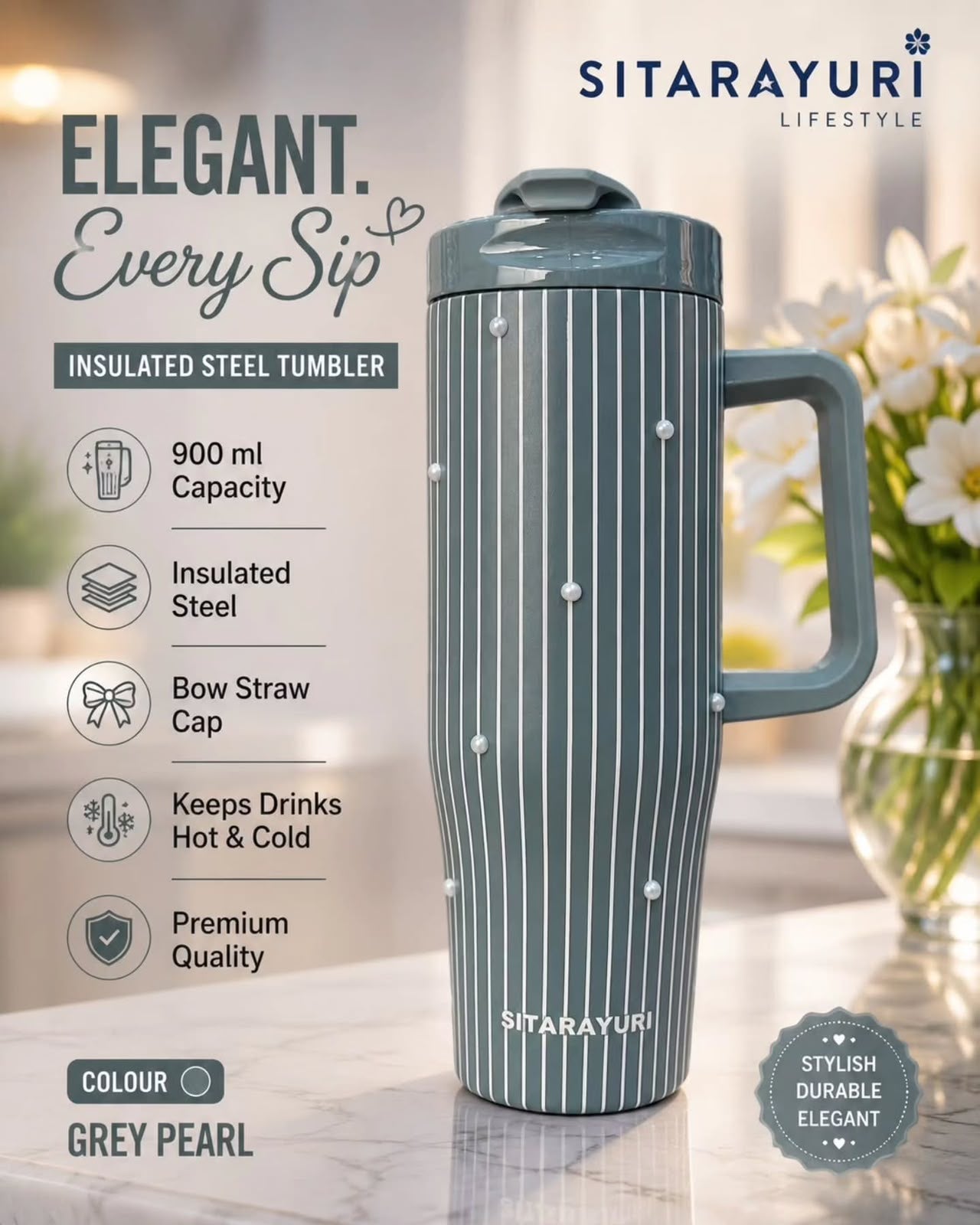 Sitarayuri - Pearl & Stripe Tumbler | 40oz