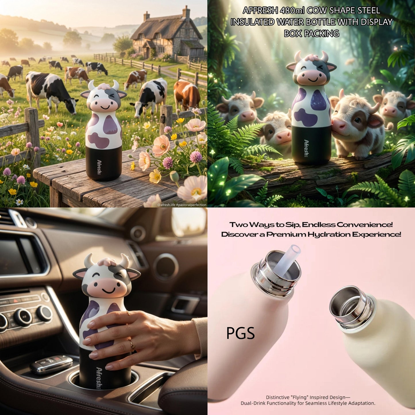Afresh - Cow Insulated 3D Bottle