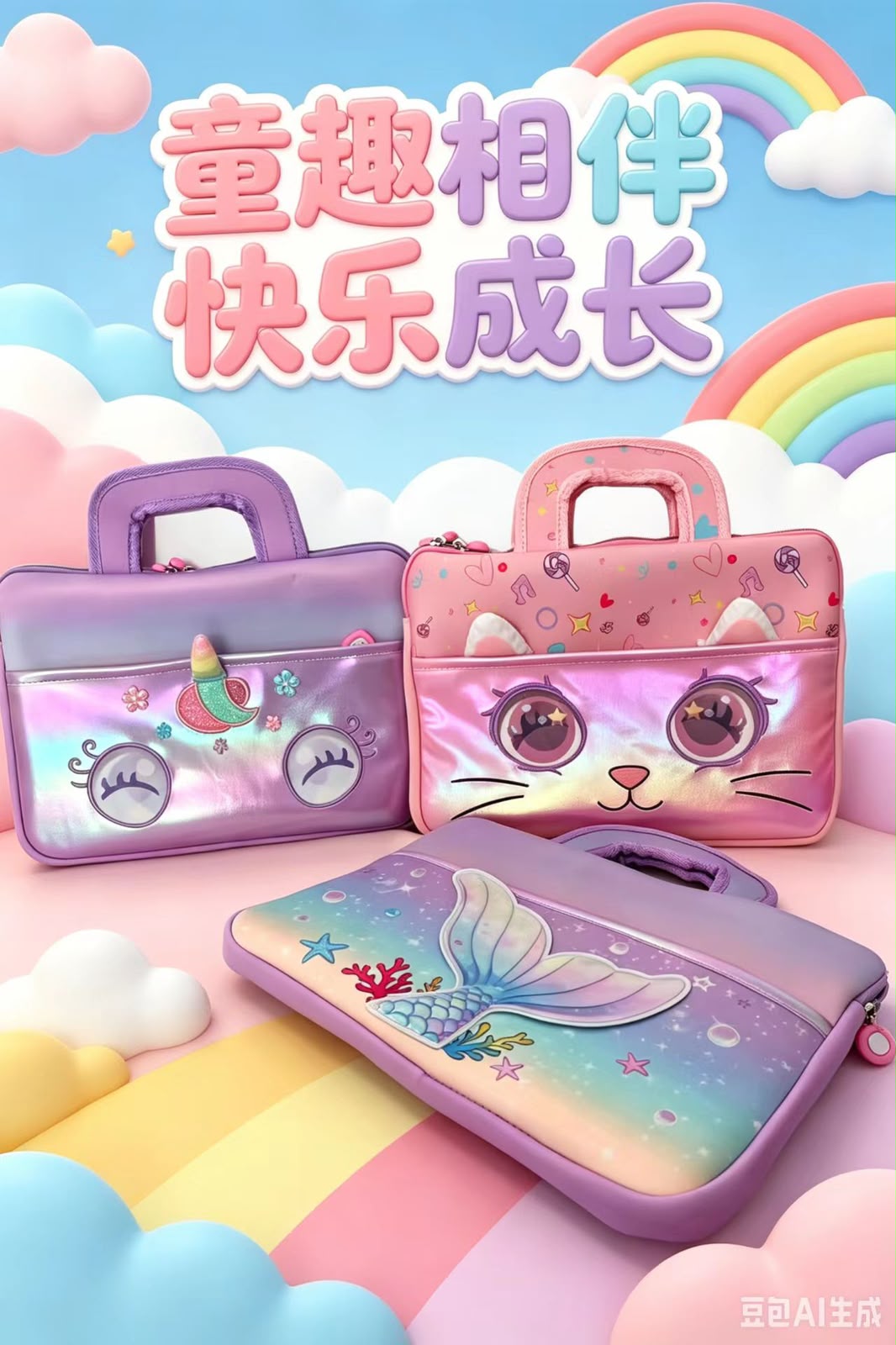 Kids cartoon print laptop bag