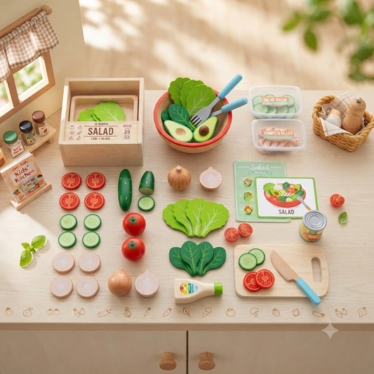 Kids Wooden Salad Kitchen Pretend Play Food Set