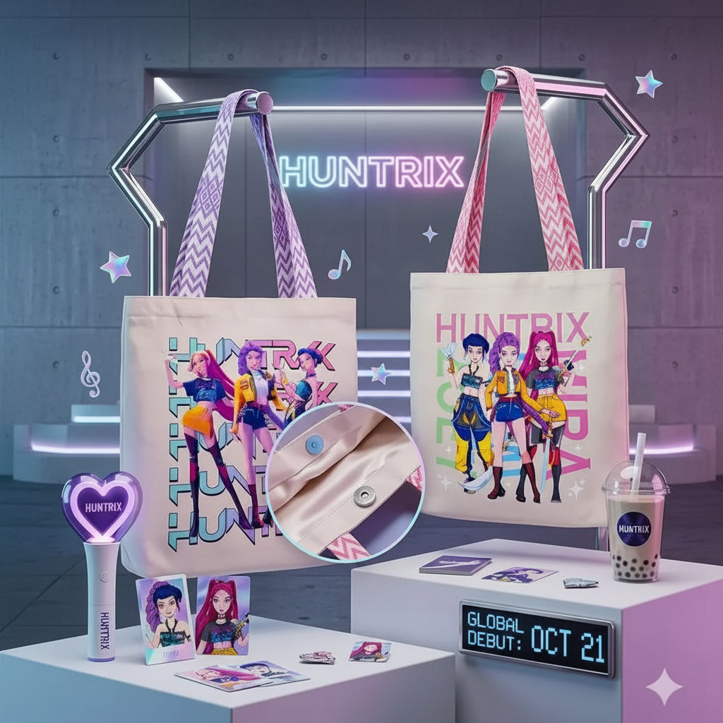 K-Pop Demon Hunters Canvas Tote Bag With Magnetic Closure