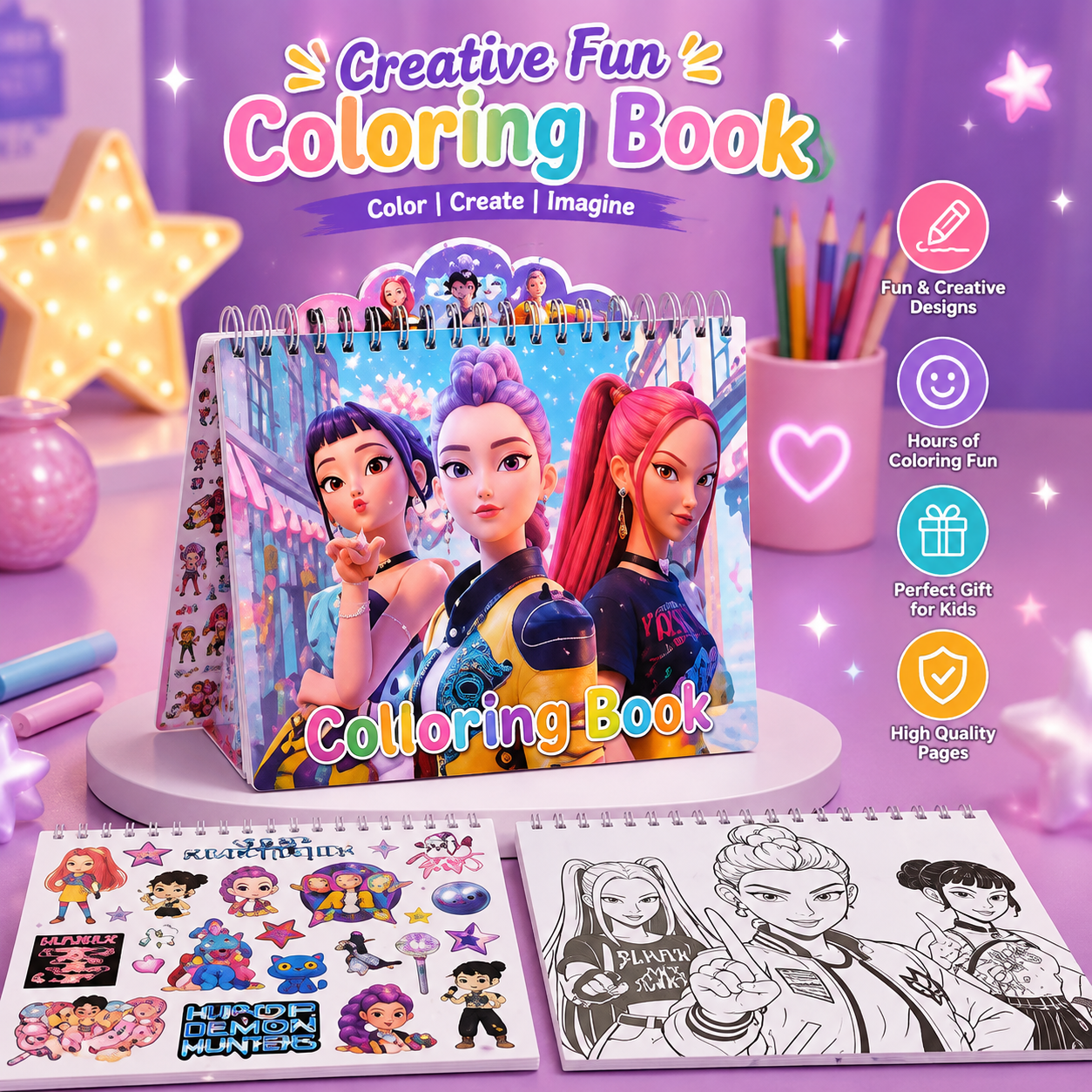 K-Pop - Huntrix - Fun Coloring Book | 50 sheet