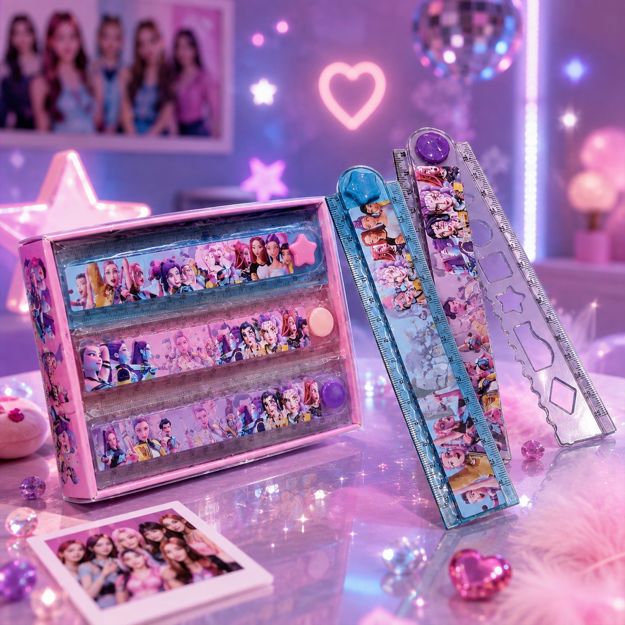 K-Pop 3-in-1 Ruler & Stationery Set