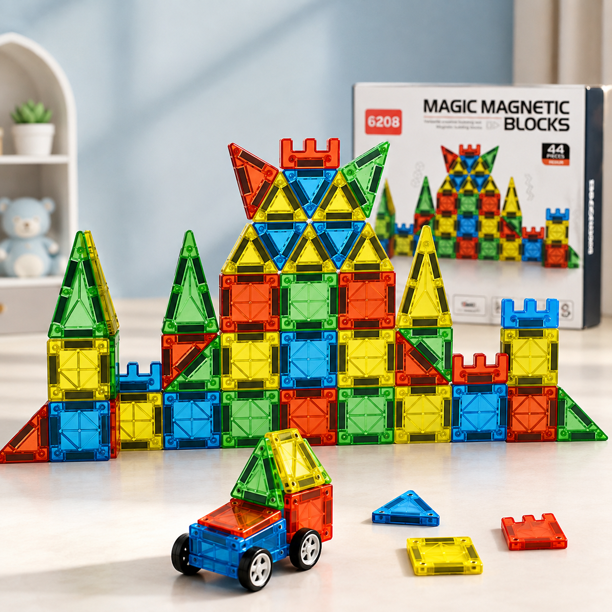 44pcs Compact Magnetic Tiles Travel Set (STEM)