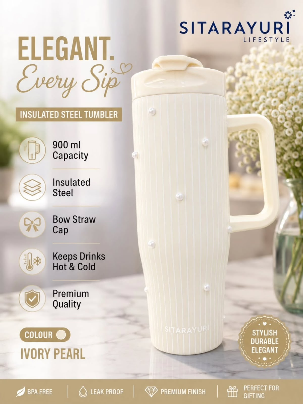Sitarayuri - Pearl & Stripe Tumbler | 40oz