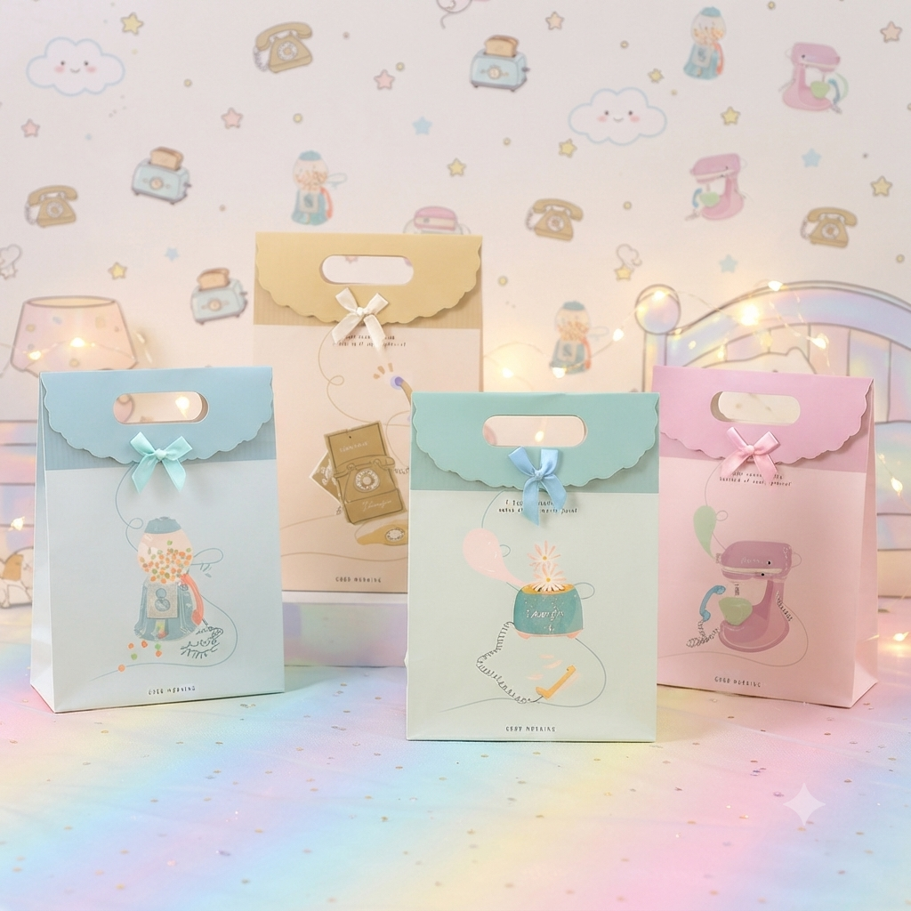 Pastel Bow Die-Cut Handle Gift Bags