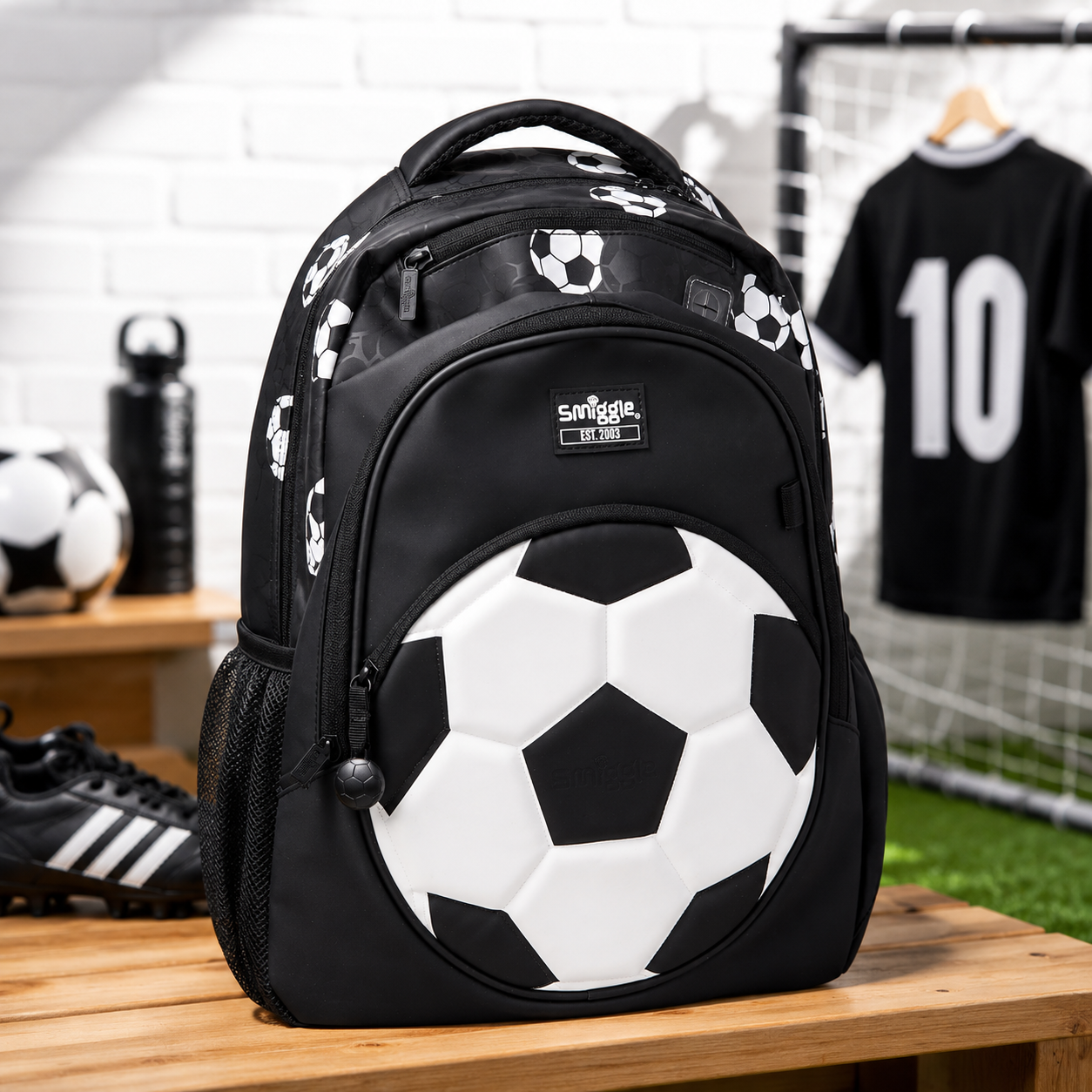 Football Black White - Smiggle 16” Premium Backpack