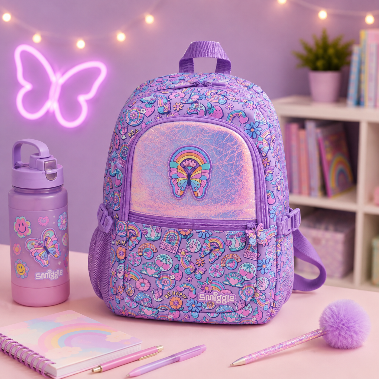 Butterfly Purple - Smiggle 16” Premium Backpack