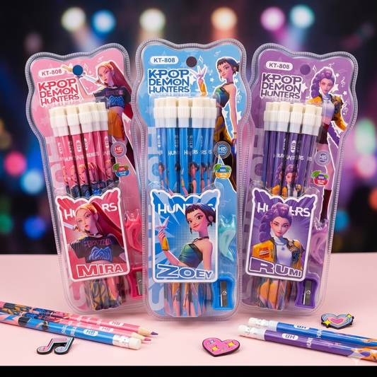 K-Pop - Demon Hunters Pencil Set | 12 Pcs with Sharpener