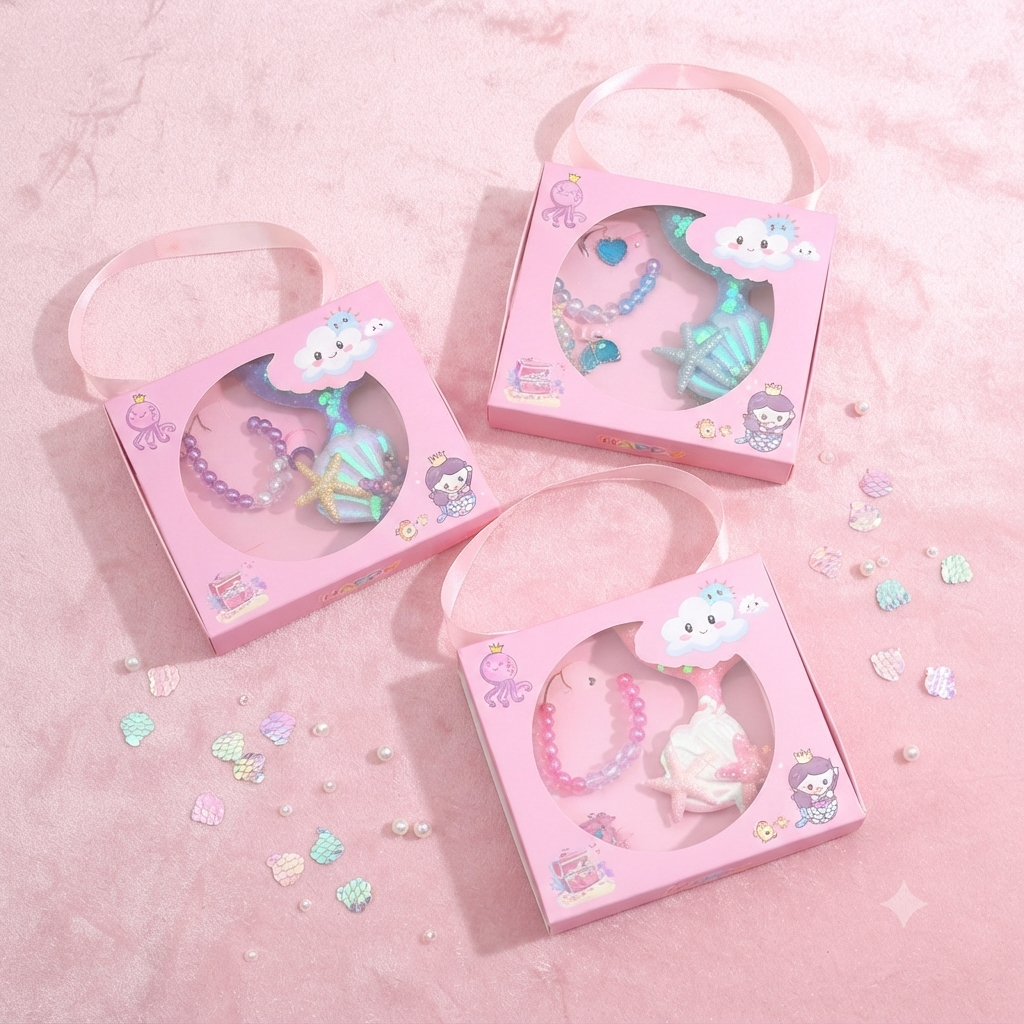Kids Mermaid Hair Accessories & Jewelry Gift Set | Cute Princess Gift Box