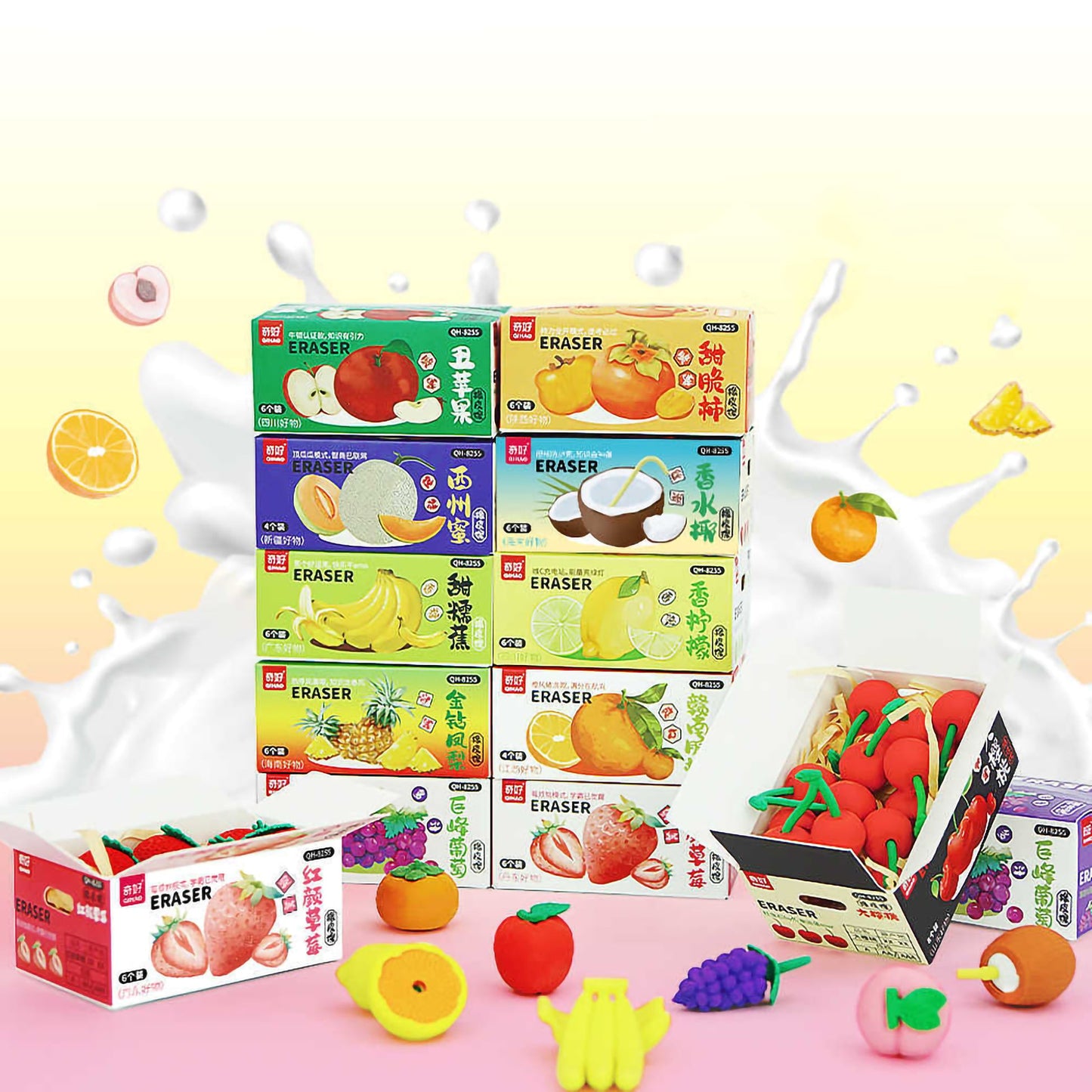 3D Fruit Eraser Set - 12pcs