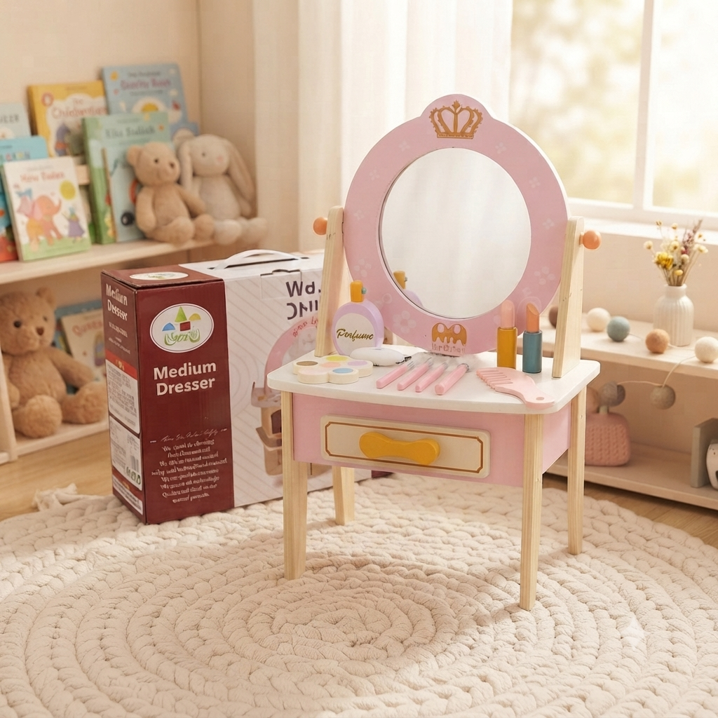 Kids Wooden Princess Vanity Dressing Table with Mirror