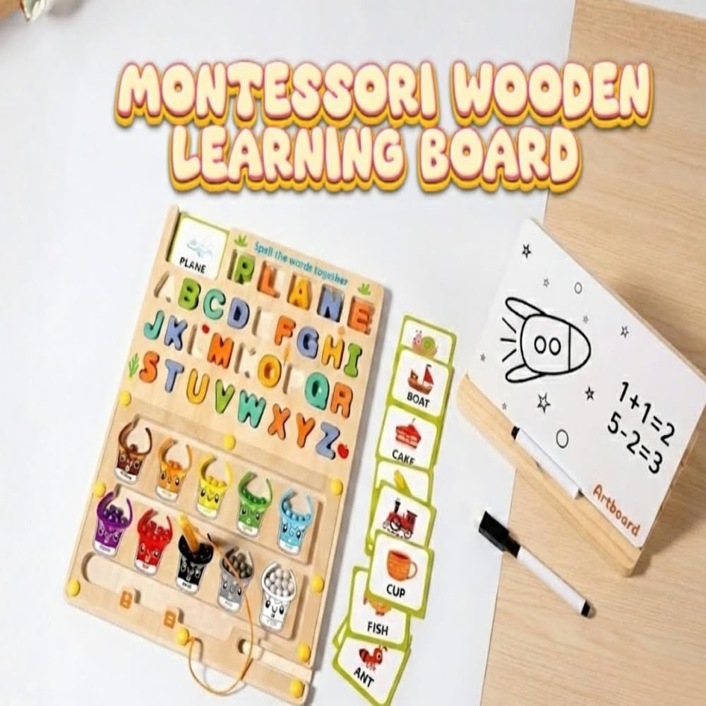 3-in-1 Wooden Alphabet & Learning Puzzle Board