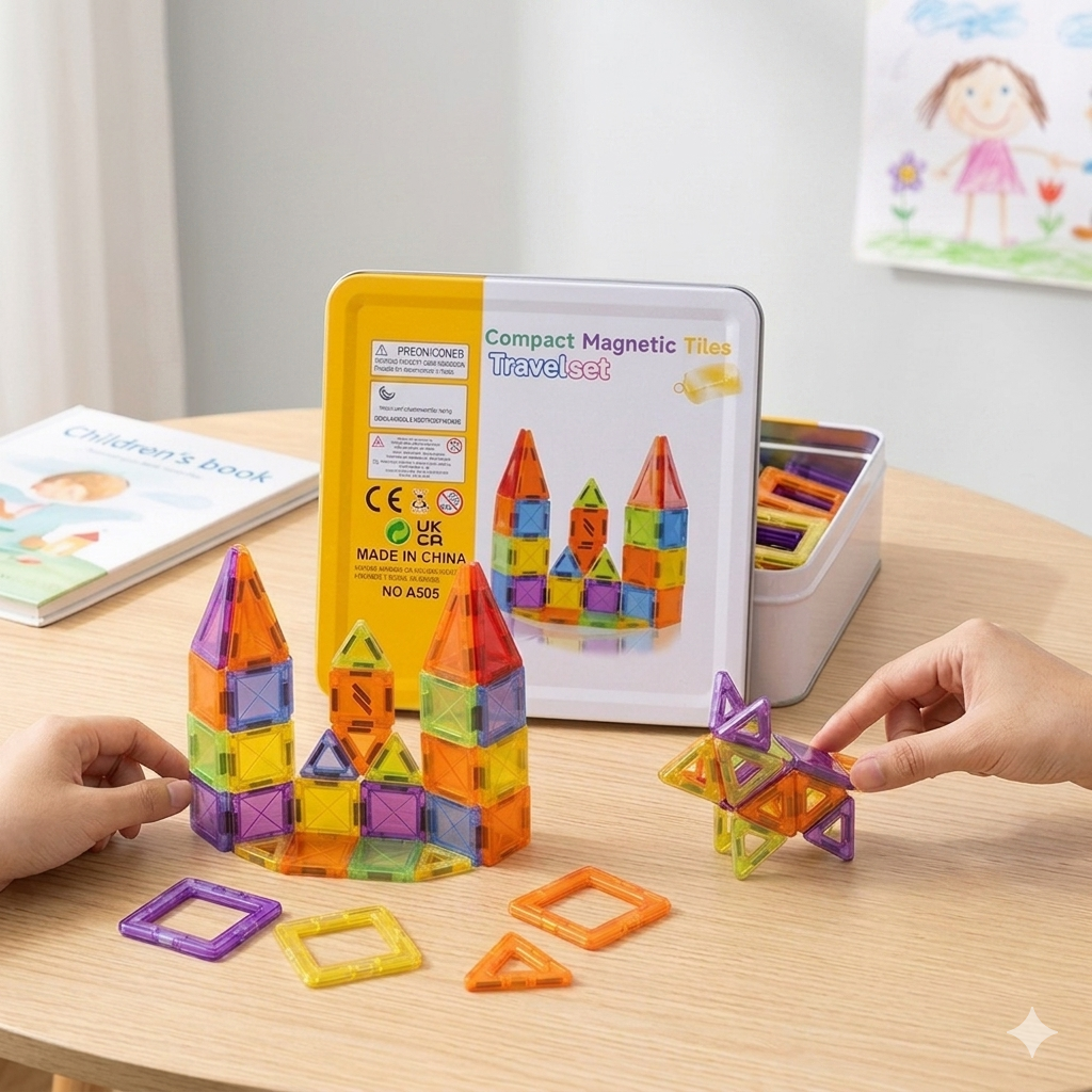 56pcs Compact Magnetic Tiles Travel Set (STEM)