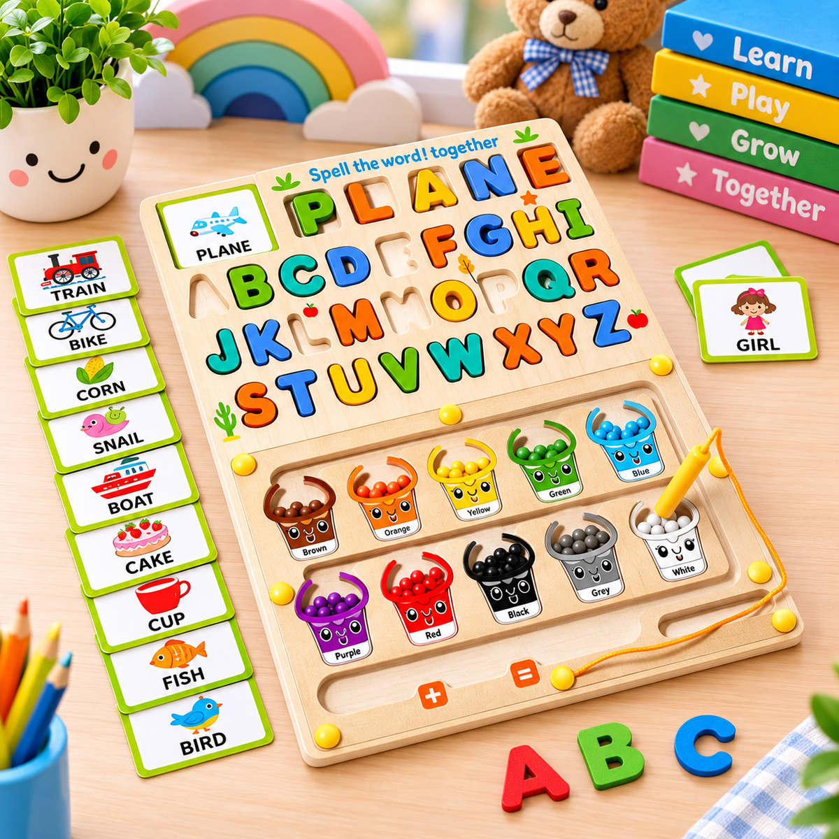 3-in-1 Wooden Alphabet & Learning Puzzle Board