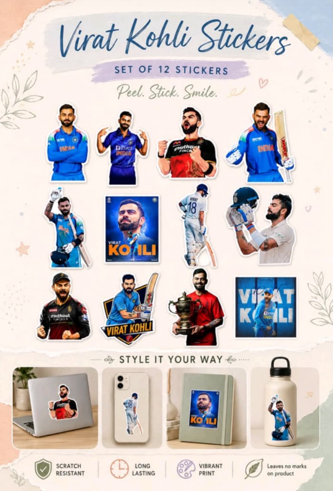 Virat Kohli Stickers | 12pcs
