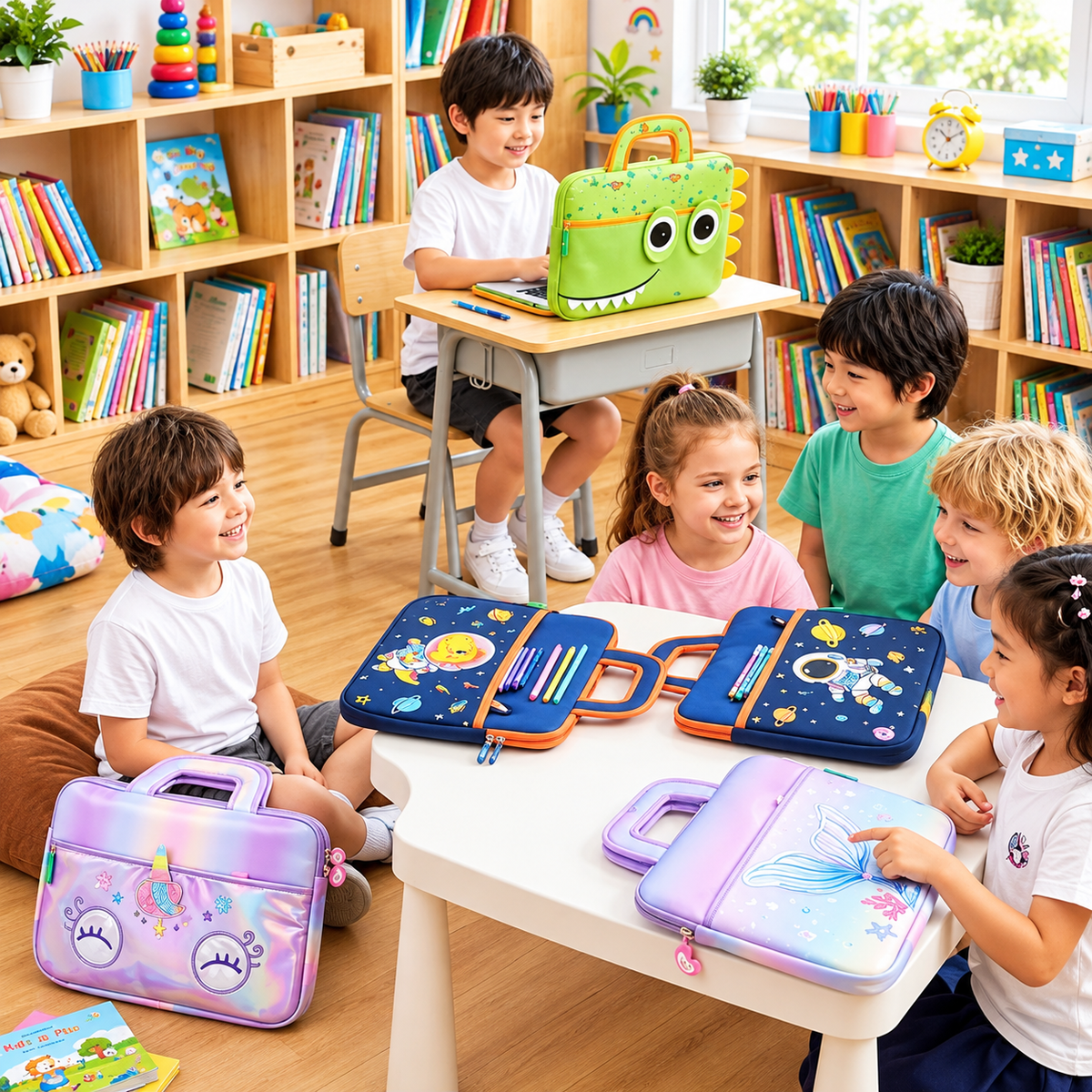 Kids cartoon print laptop bag