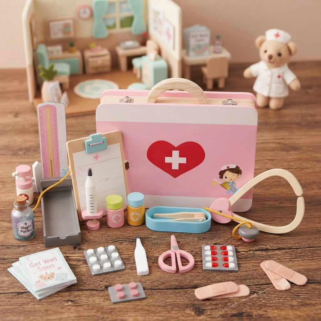 Wooden Children's Pink Doctor Set