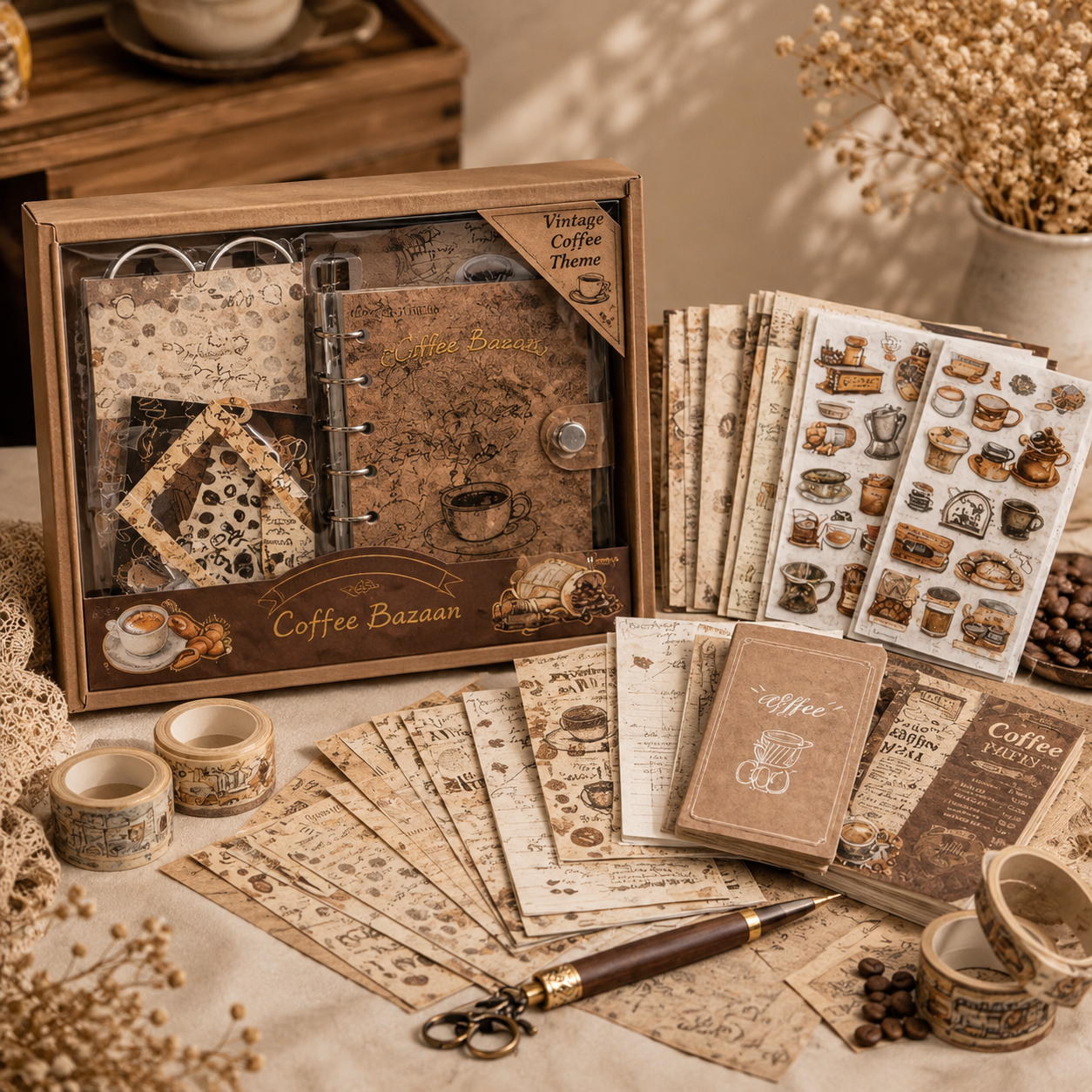 Coffee Bazar Aesthetic Scrapbook Kit | 154 pcs