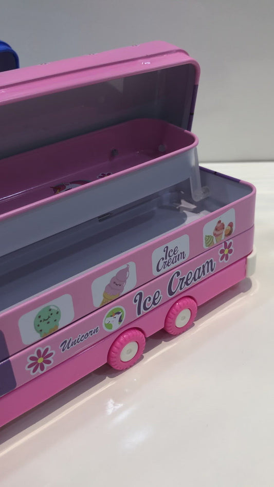 Bus Shaped Watery Glitter Pencil Box