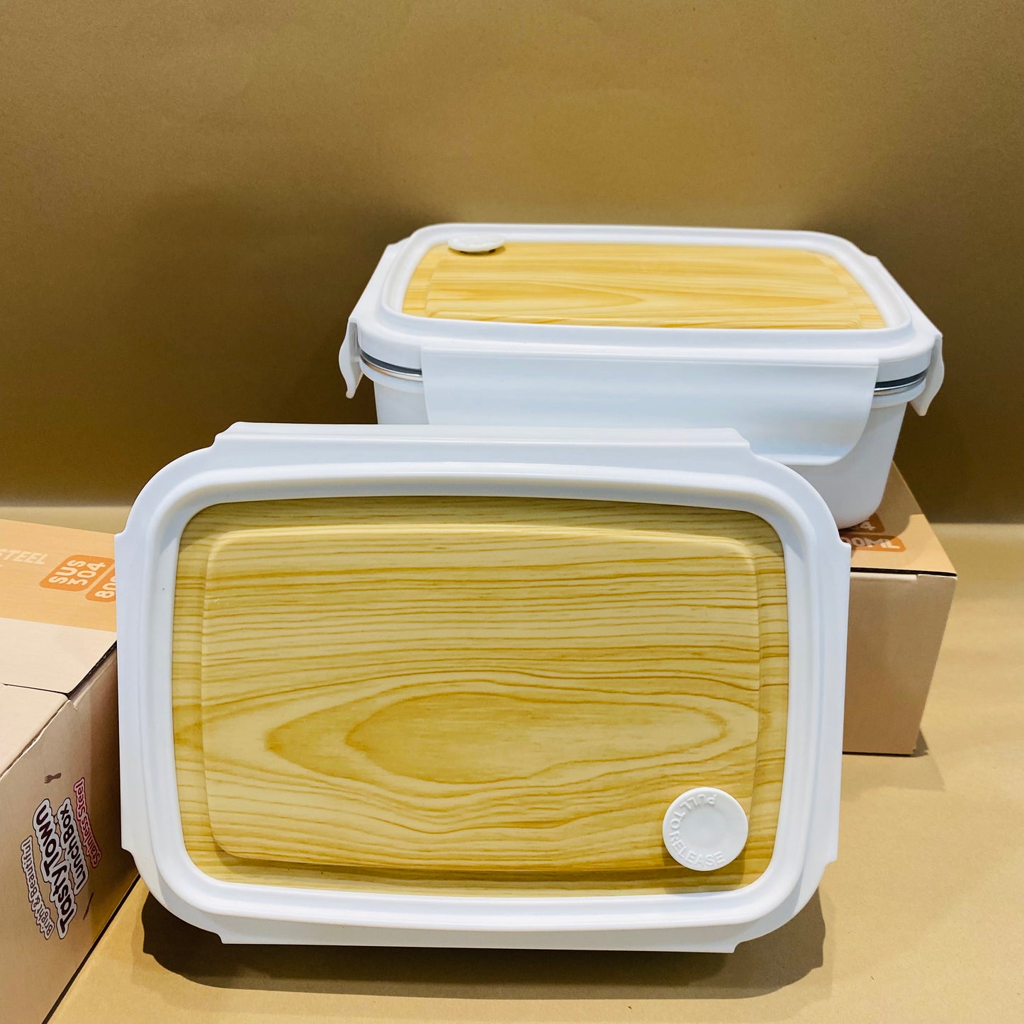 Steel Lunchbox (Wooden Style Lid)