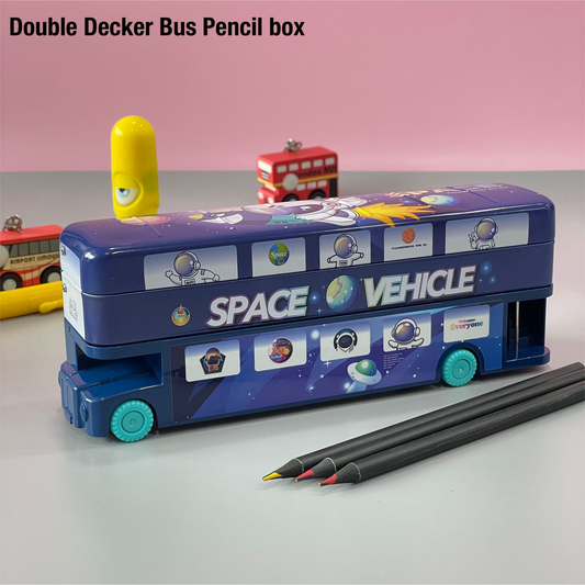Double Decker London Bus Metal Pencil Box with Moving Tyres and Sharpner