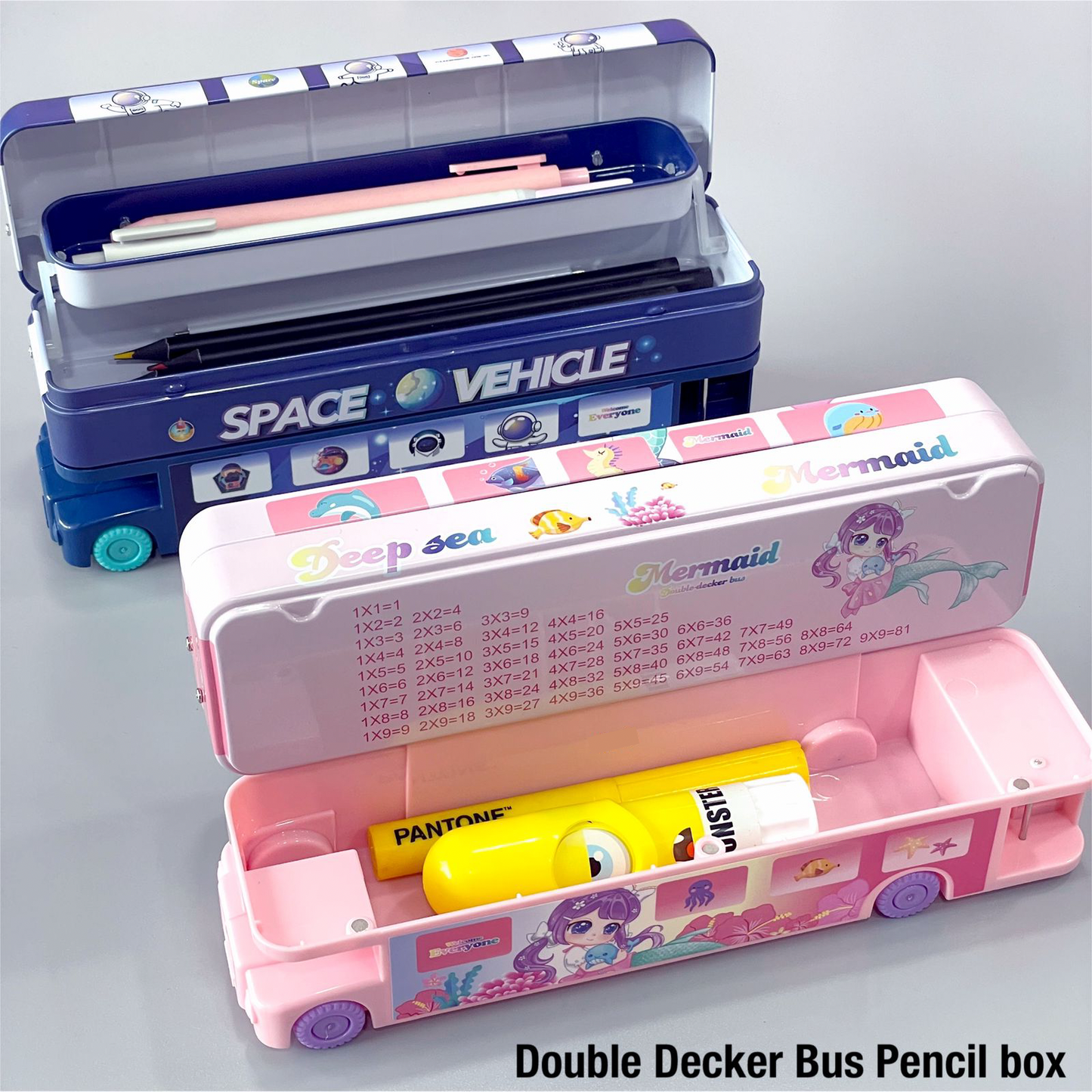 Double Decker London Bus Metal Pencil Box with Moving Tyres and Sharpner